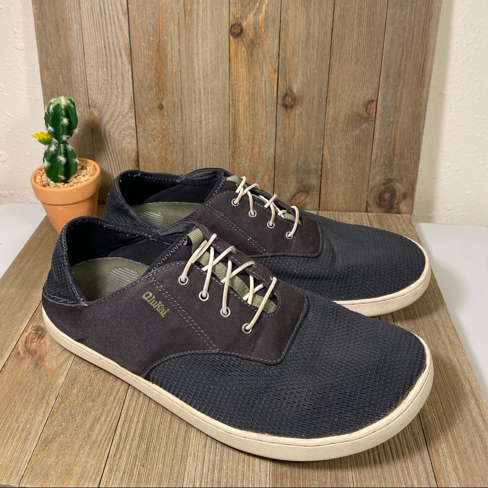 Olukai Nohea Moku Men’s Size 11 Black Mesh Elastic Lace Boat/Water Shoes